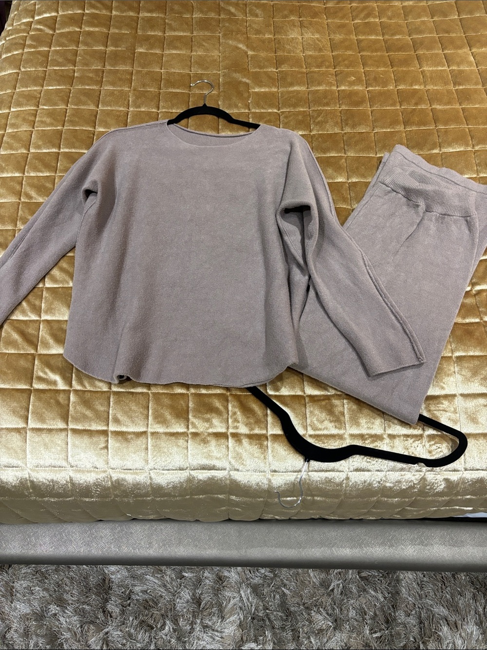 Women's Cozy Knit Shrug and Pant Set - Taupe